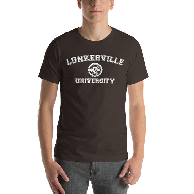 Lunkerville University Short-Sleeve Unisex T-Shirt - Cheap Tackle Brown / S