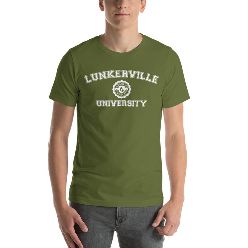 Lunkerville University Short-Sleeve Unisex T-Shirt - Cheap Tackle Olive / S