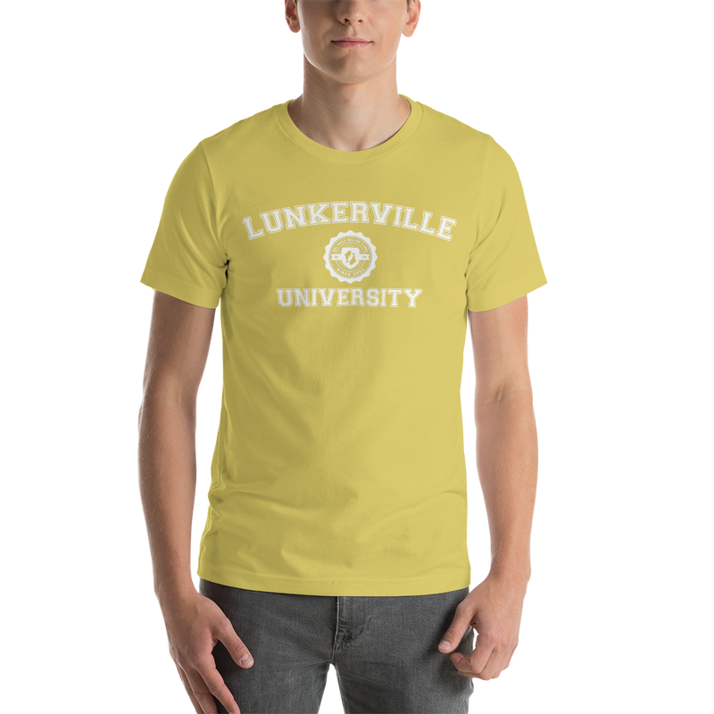 Lunkerville University Short-Sleeve Unisex T-Shirt - Cheap Tackle Strobe / S