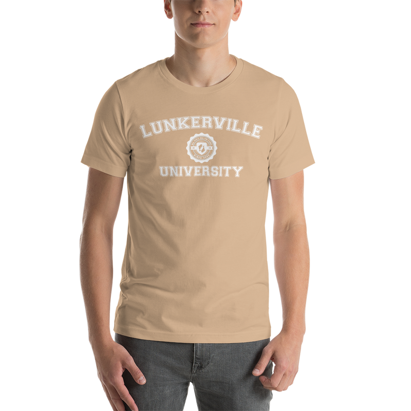 Lunkerville University Short-Sleeve Unisex T-Shirt - Cheap Tackle Tan / S
